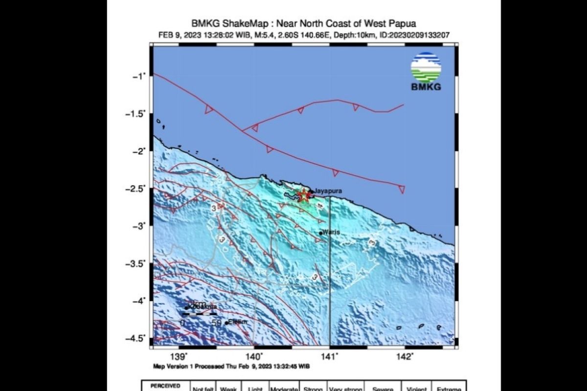 Gempa bumi berkekuatan 5,4 mengguncang wilayah Papua