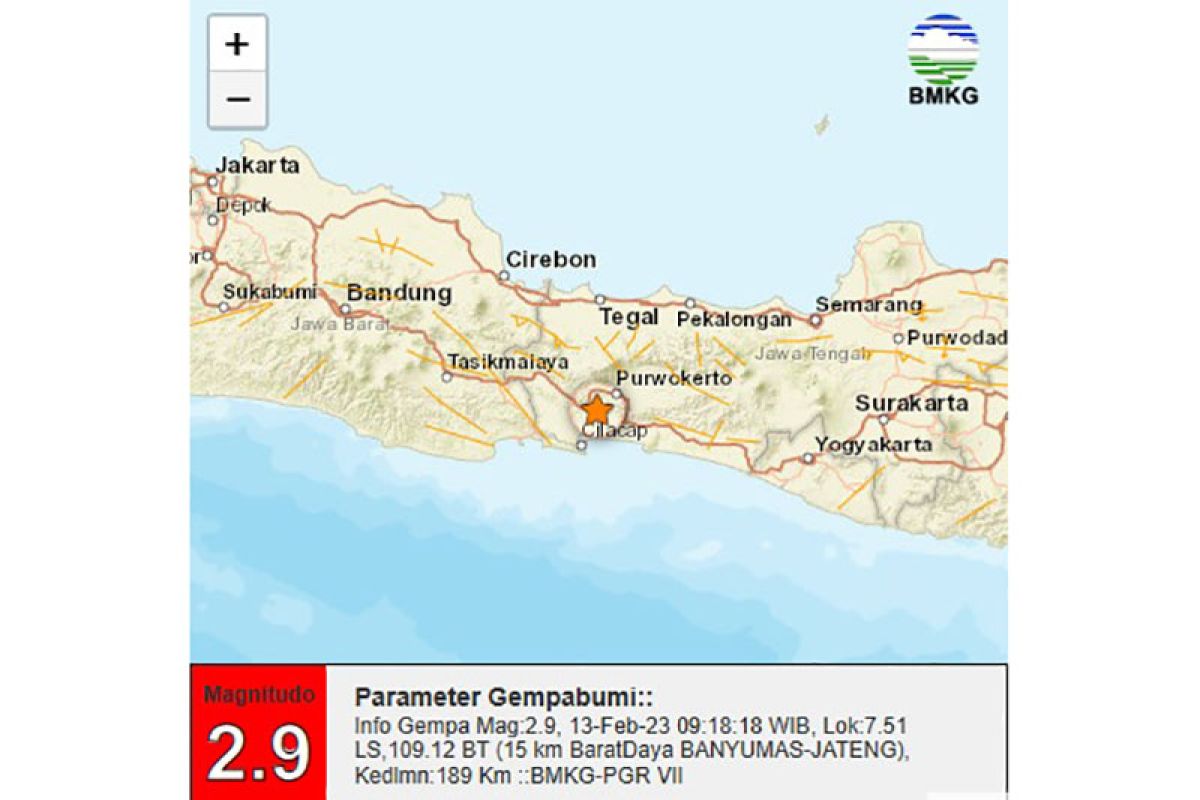 BMKG: Gempa bermagnitudo 2,9 guncang Kabupaten Banyumas