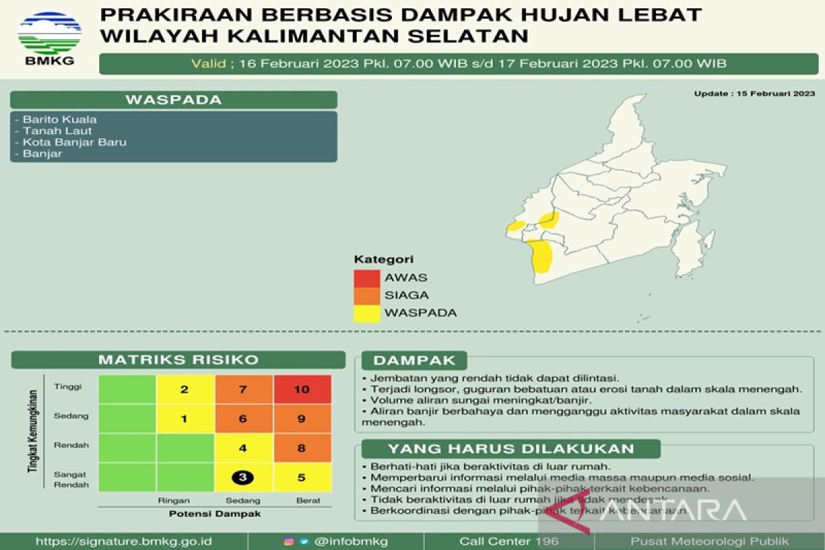 Empat kecamatan di Tanbu berpotensi hujan sedang hingga sore hari