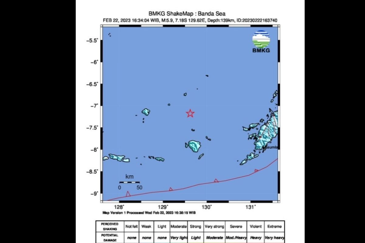 Gempa magnitudo 5,9 guncang wilayah Laut Banda