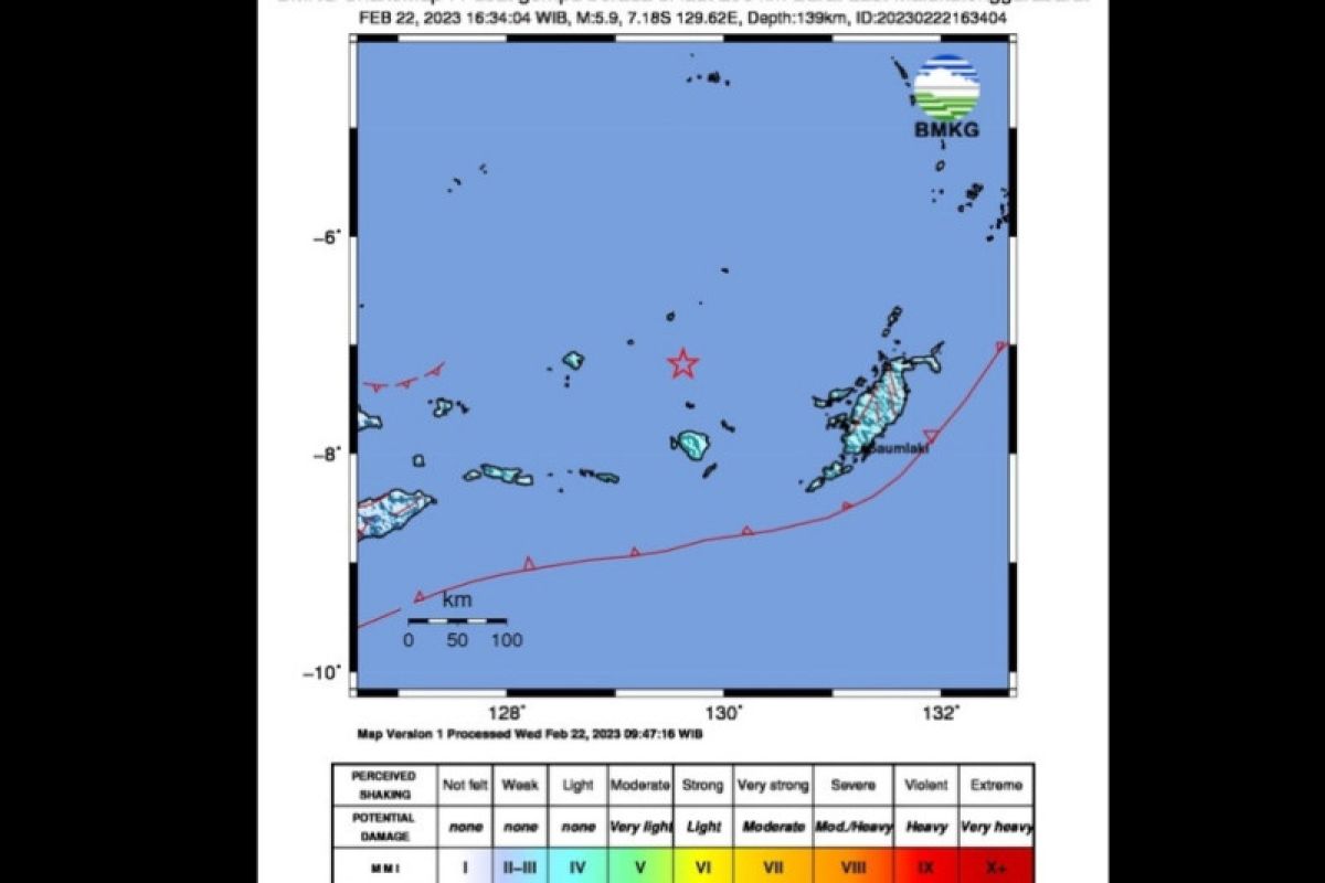 Gempa tektonik M5,9 di Laut Banda akibat aktivitas subduksi Laut Banda