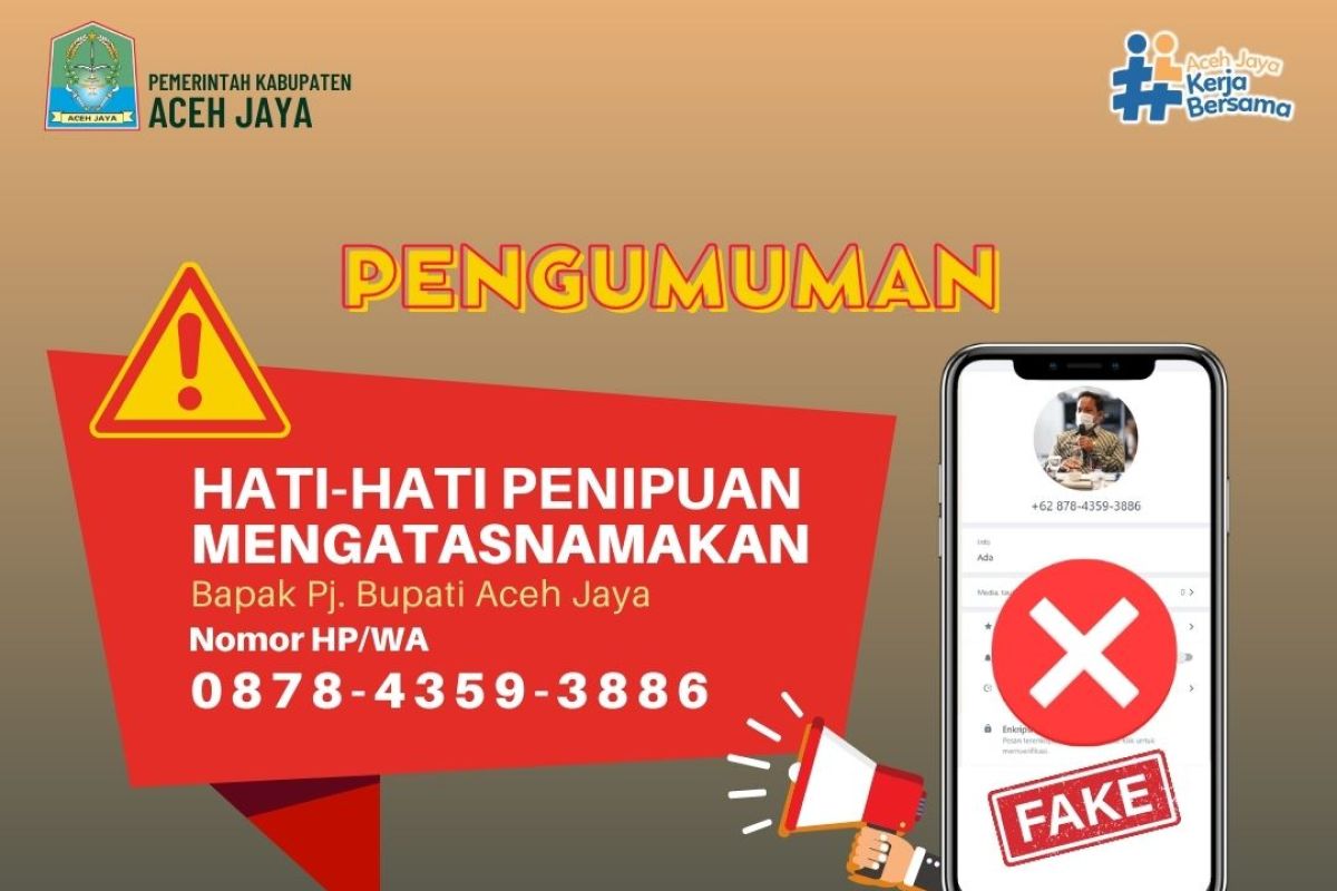 Hati-hati, Foto Pj Bupati Aceh Jaya di catut OTK muluskan penipuan
