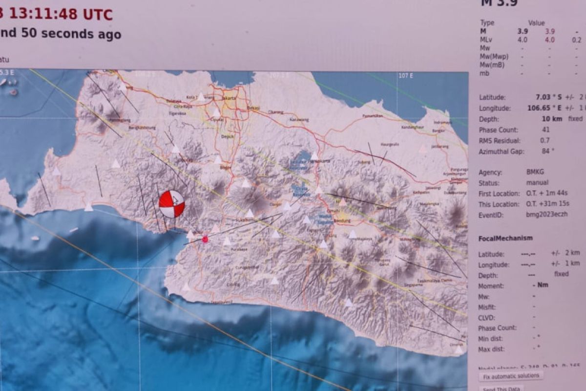 Gempa dangkal kedalaman tiga km guncang Sukabumi, Jabar