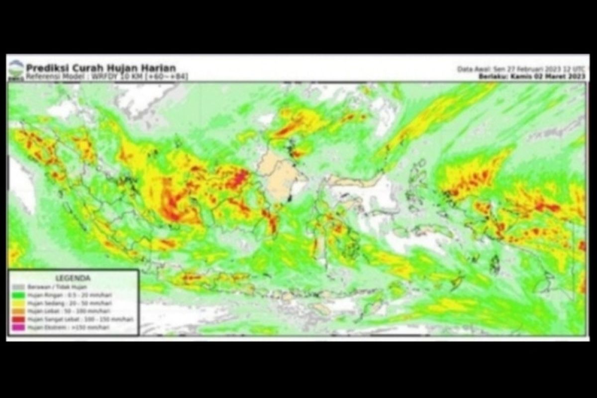 Sejumlah wilayah berpotensi alami hujan ringan hingga lebat 2-3 Maret