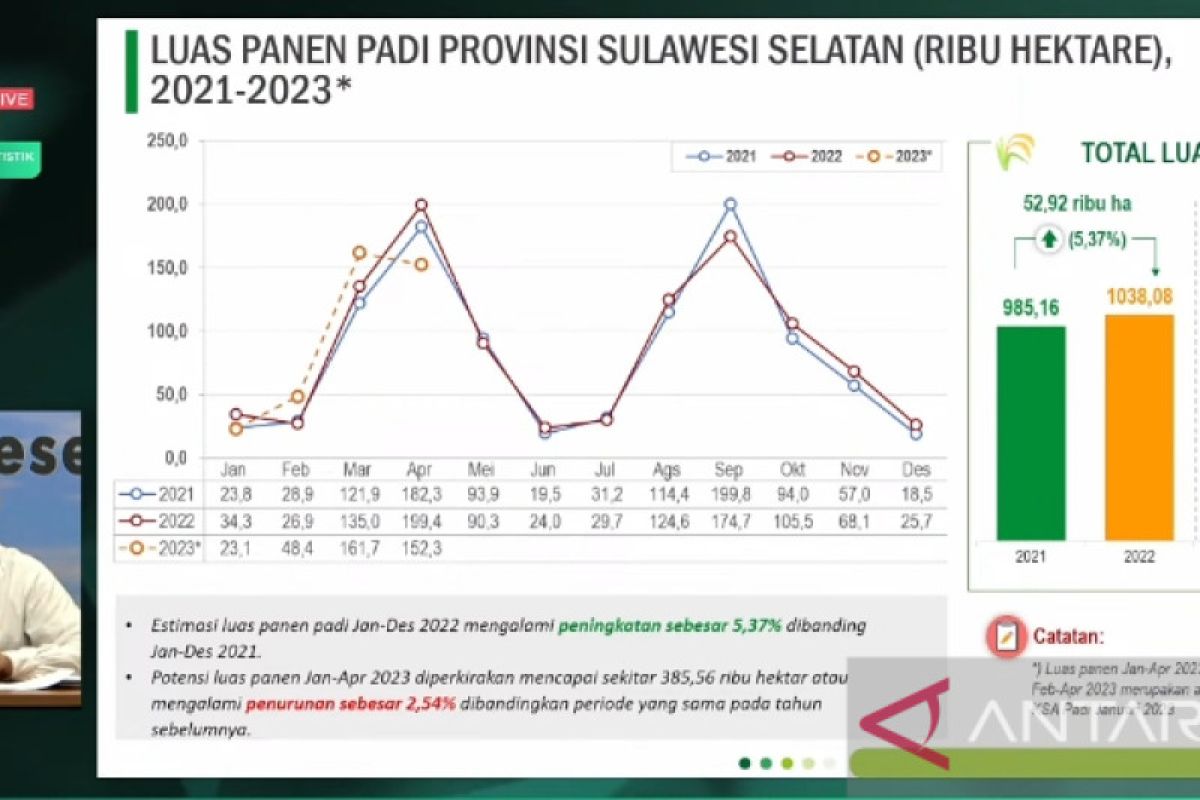 BPS: Luas panen padi di Sulawesi Selatan bertambah 52.900 hektare