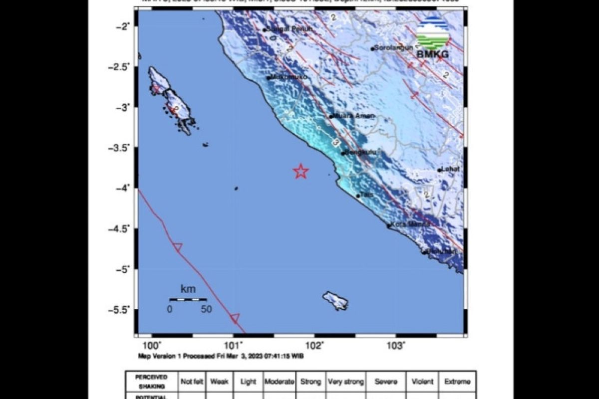 Gempa bumi magnitudo 5,1 guncang Bengkulu