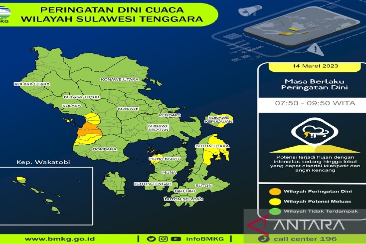 BMKG Kendari prediksi Kabupaten Kolaka berpotensi hujan pagi hingga siang hari