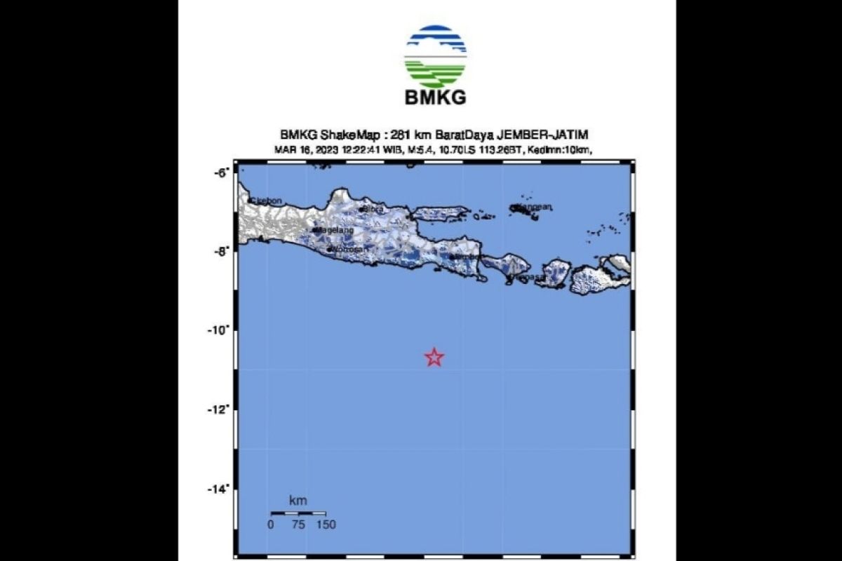 Gempa magnitudo 5,7 guncang wilayah Samudera Hindia di selatan Jawa