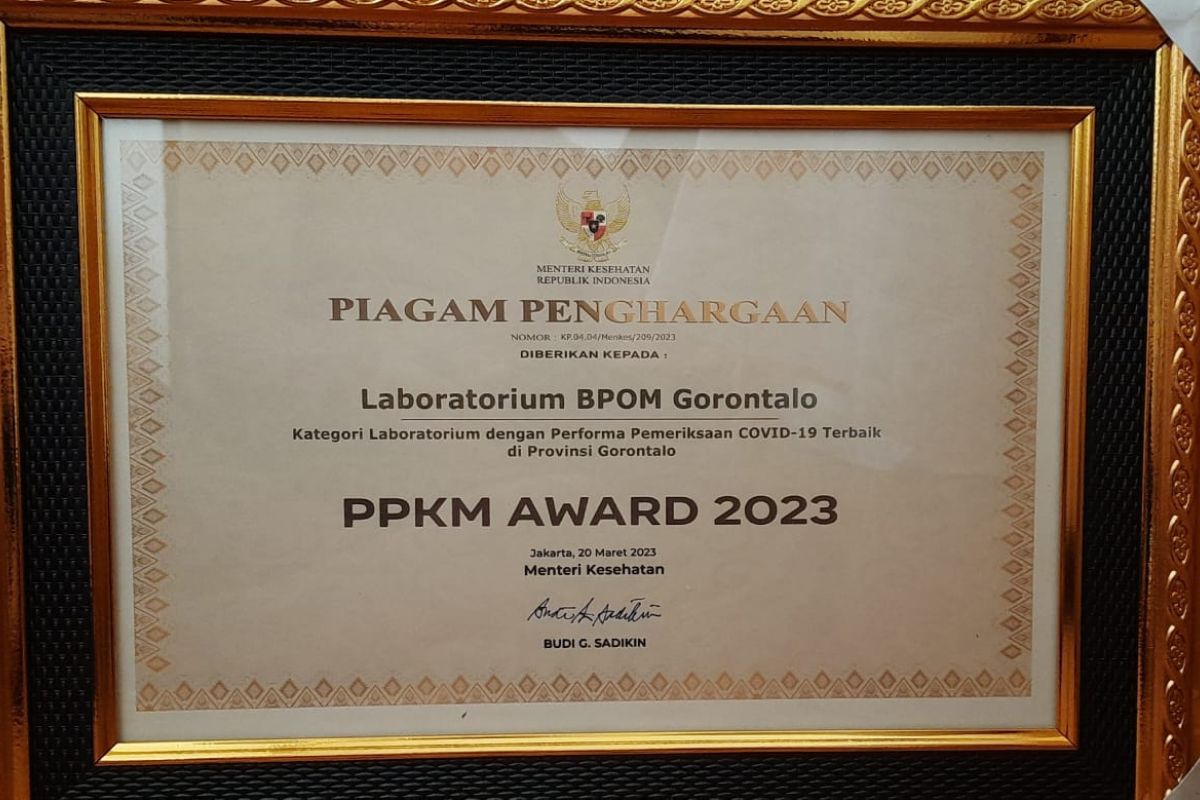 Laboratorium BPOM Gorontalo raih penghargaan dari Kemenkes