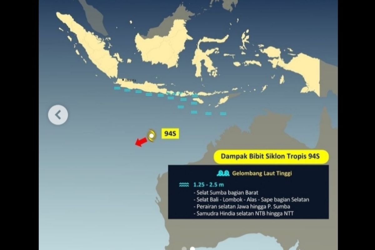 BMKG mendeteksi bibit siklon 94S berpotensi pengaruhi gelombang tinggi