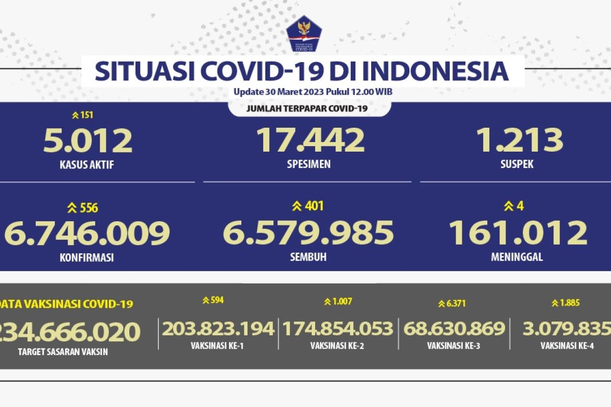 Satgas: Kasus positif COVID-19 bertambah 556 orang pada Kamis