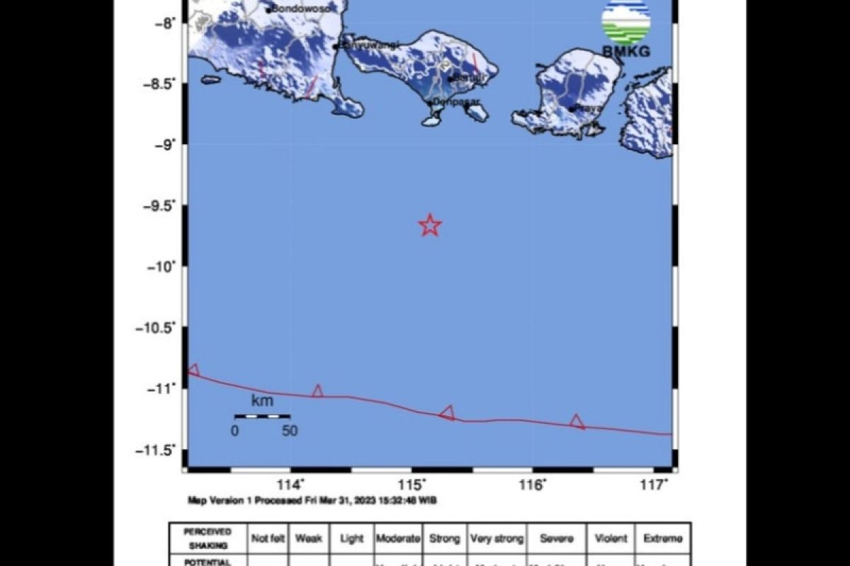 BMKG: Gempa Magnitudo 5,0 mengguncang selatan Bali