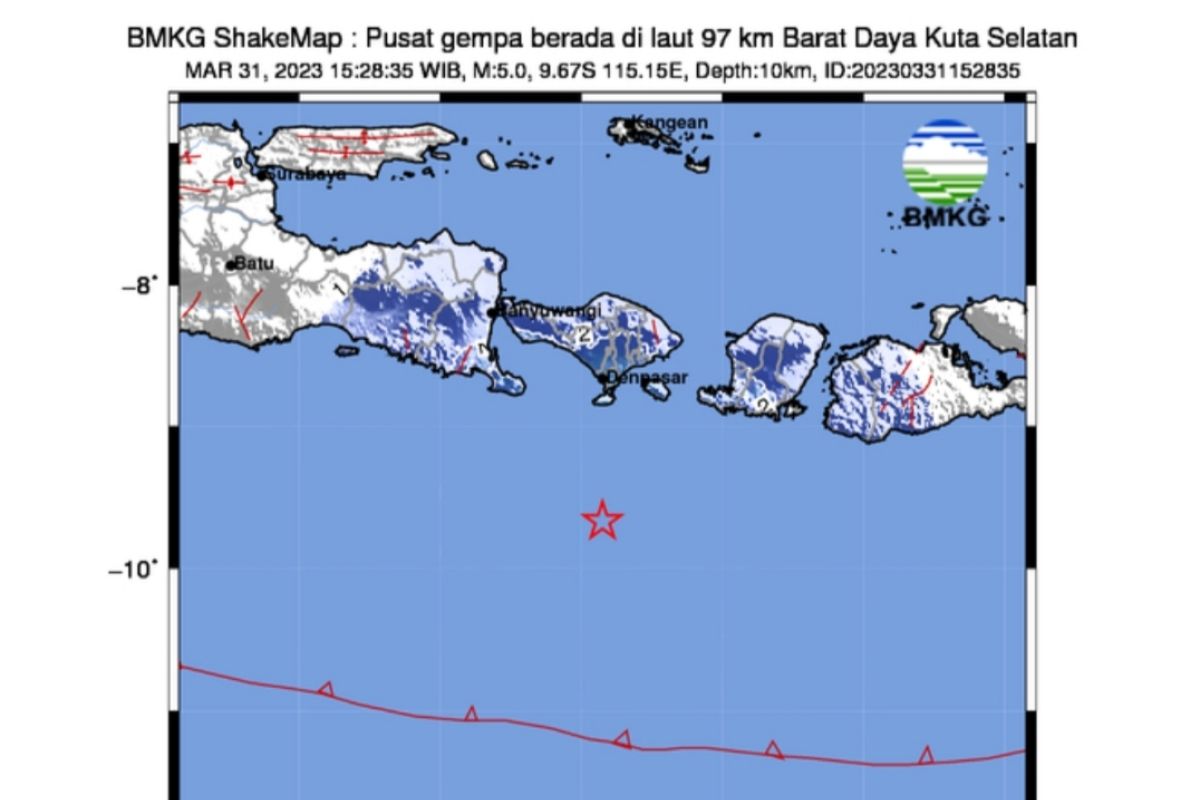 Gempa tektonik di selatan Bali tak berpotensi tsunami