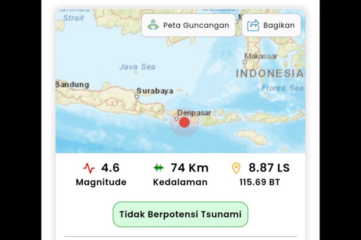 Gempa bumi Magnitudo 4,6 dirasakan di Kota Mataram