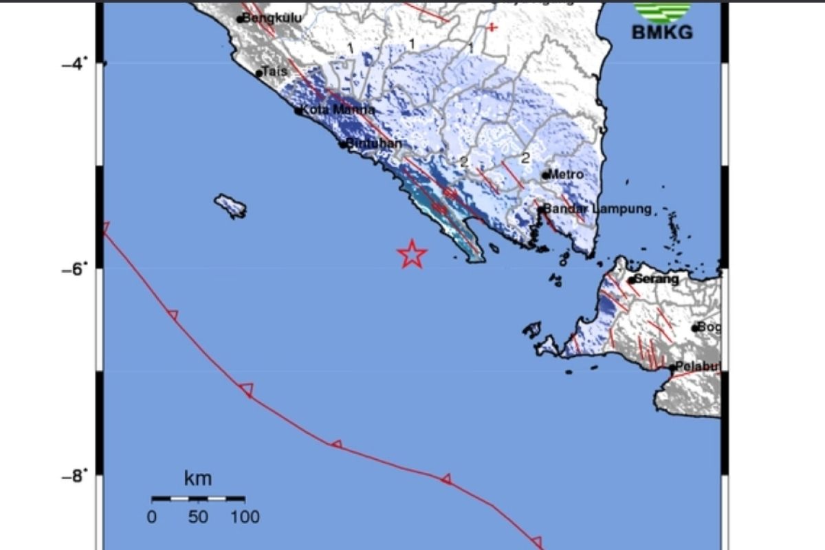 Gempa Magnitudo 4,9 terjadi di Pesisir Barat Lampung