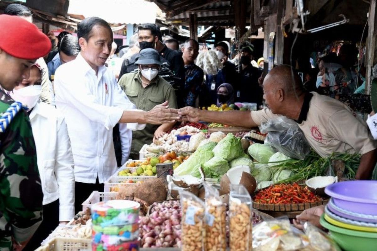 Presiden Jokowi cek harga kebutuhan pokok di Pasar Sambonggede Jatim