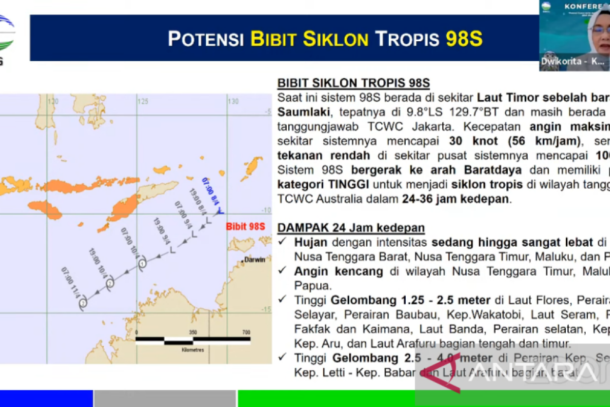 Bibit siklon tropis 98S Indonesia timur diprediksi hujan sangat lebat