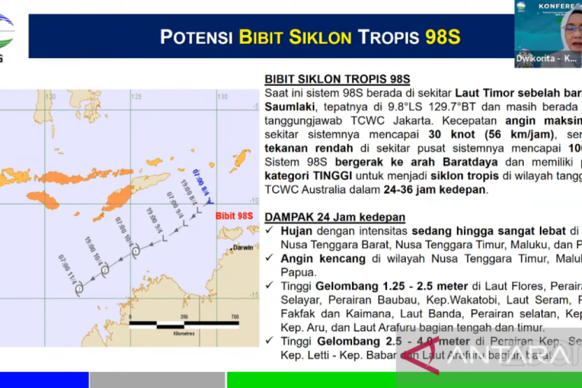 Prediksi hujan lebat Indonesia Timur karena bibit siklon tropis 98S