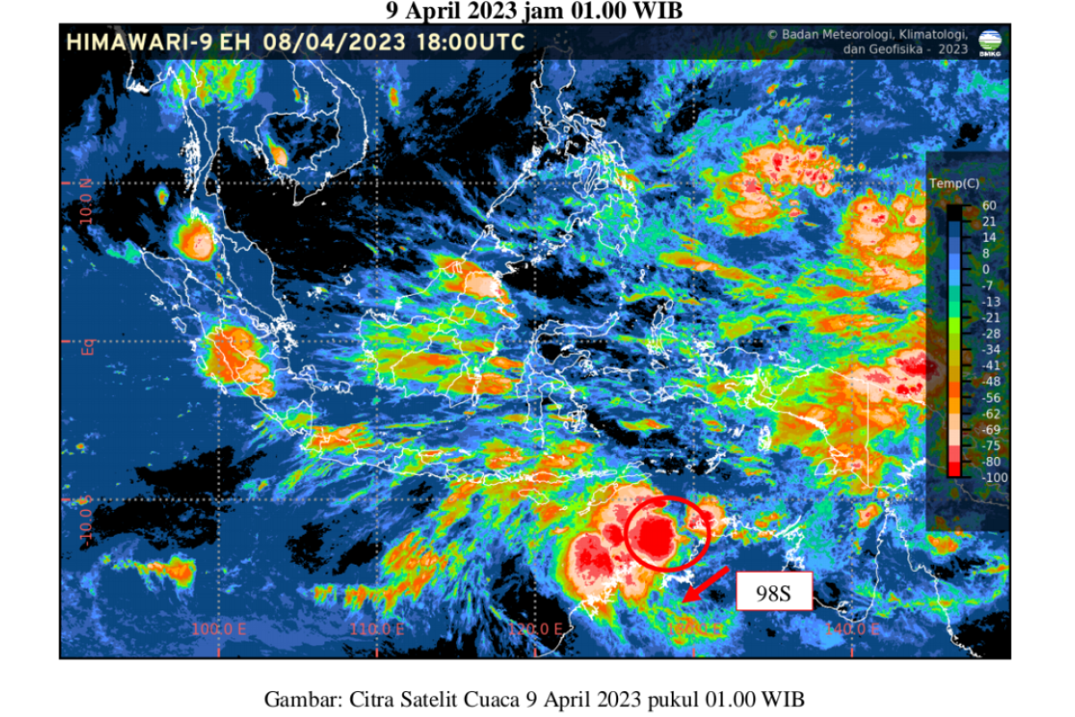 BMKG: Bibit siklon 98S berpotensi tinggi tumbuh menjadi siklon tropis dalam 24 jam mendatang