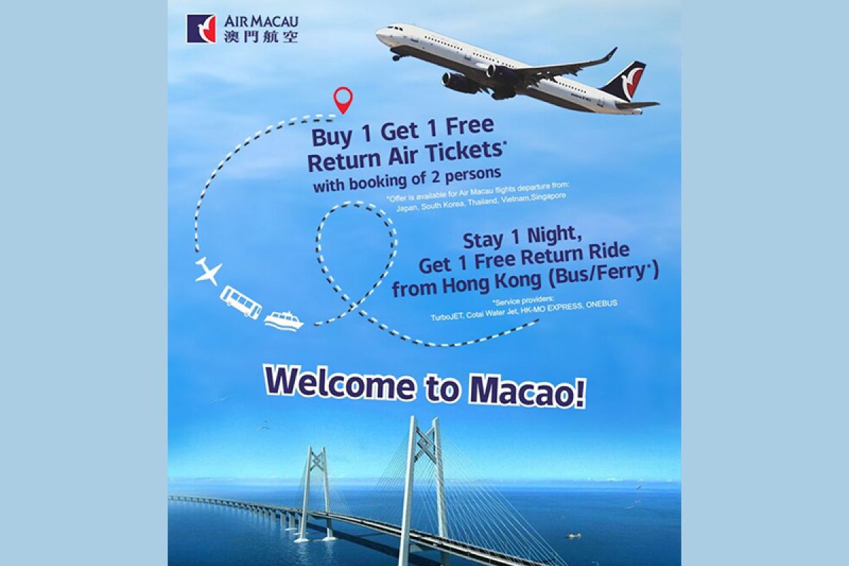 Macao Government Tourism Office Luncurkan Program "Buy One Get One Free" untuk Tiket Pesawat, Bus, dan Feri