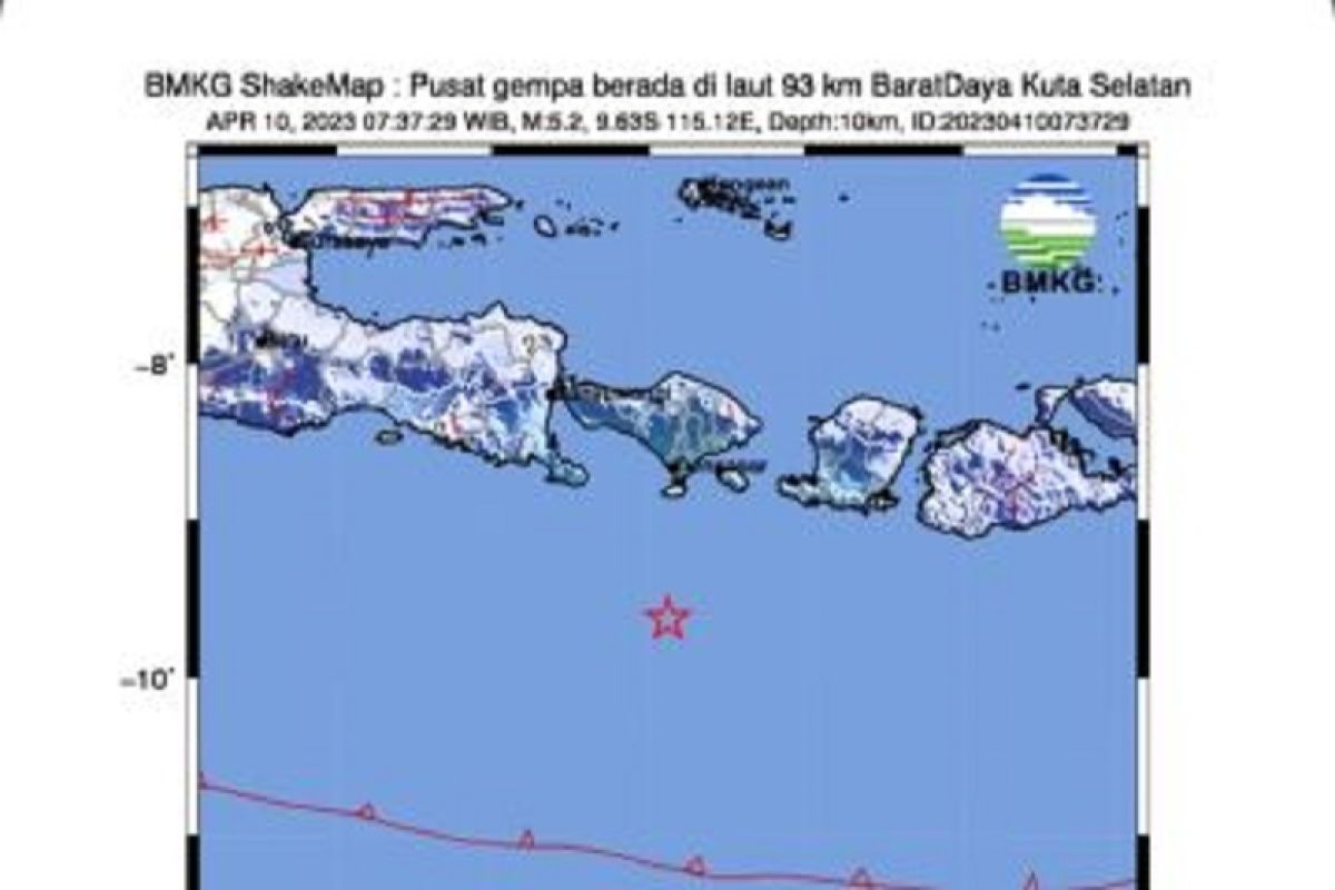 Gempa bumi magnitudo 5,2 guncang selatan Bali, getaran terasa hingga NTB