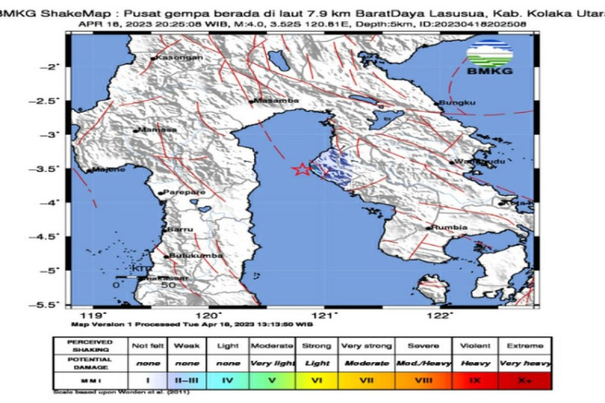 Gempa dangkal kedalaman 5 km guncang Kolaka Utara Sultra
