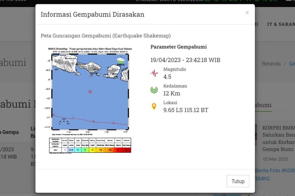 Gempa magnitudo 4,5 guncang Kuta Selatan