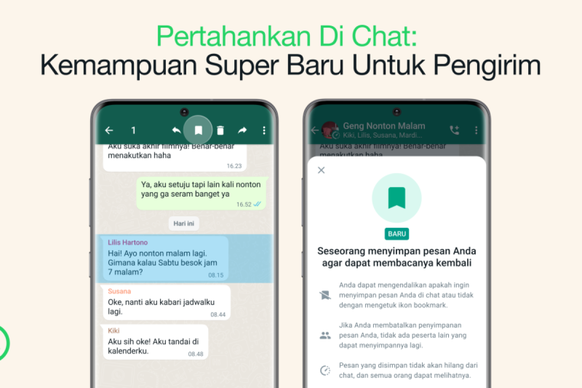 WhatsApp mengenalkan fitur "simpan pesan" untuk mudahkan pengguna