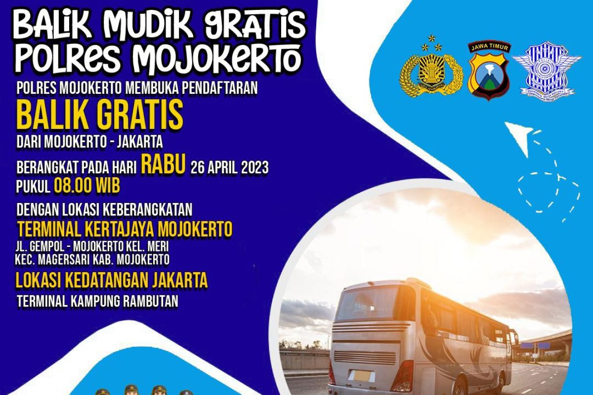 Polres Mojokerto berikan layanan balik gratis pemudik ke Jakarta