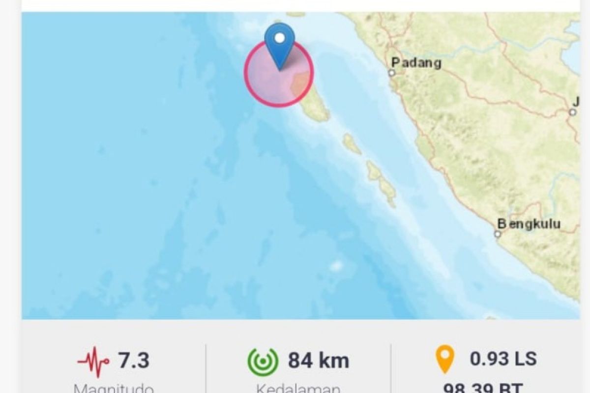 Guncangan gempa M 7,3 di Mentawai terasa hingga Tapanuli Selatan