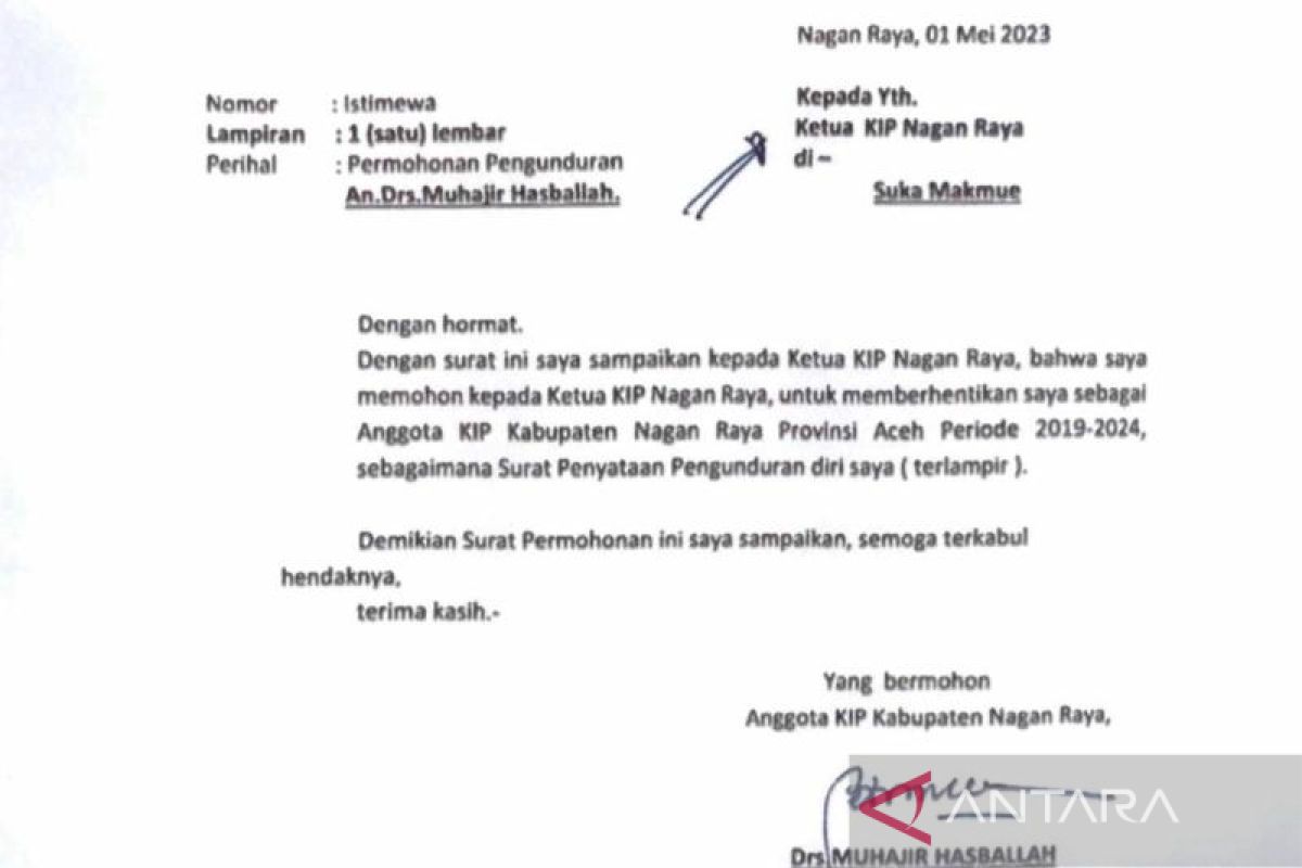 Komisioner KIP Nagan Raya Aceh mengundurkan diri karena mau 
