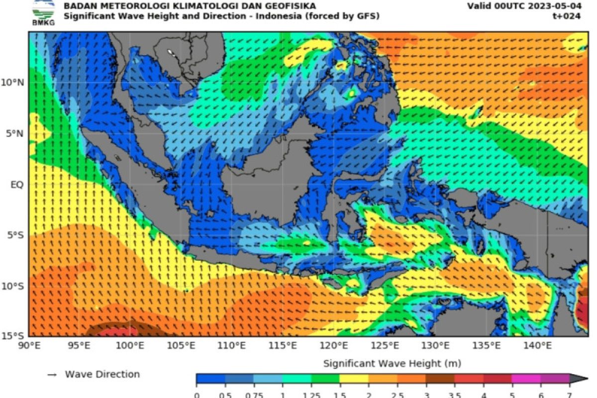 Gelombang tinggi hingga 4 meter berpotensi terjadi di beberapa wilayah perairan Indonesia pada 4-5 Mei