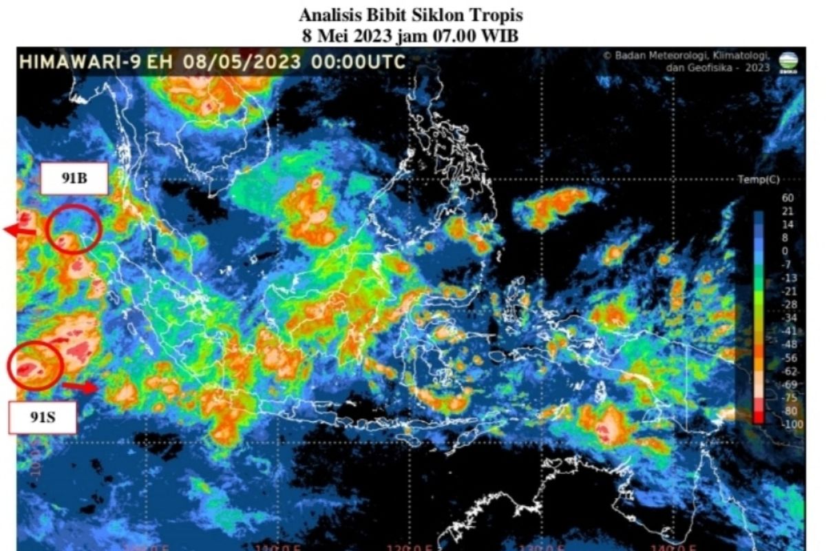 BMKG detects seeds of cyclones 91S, 91B