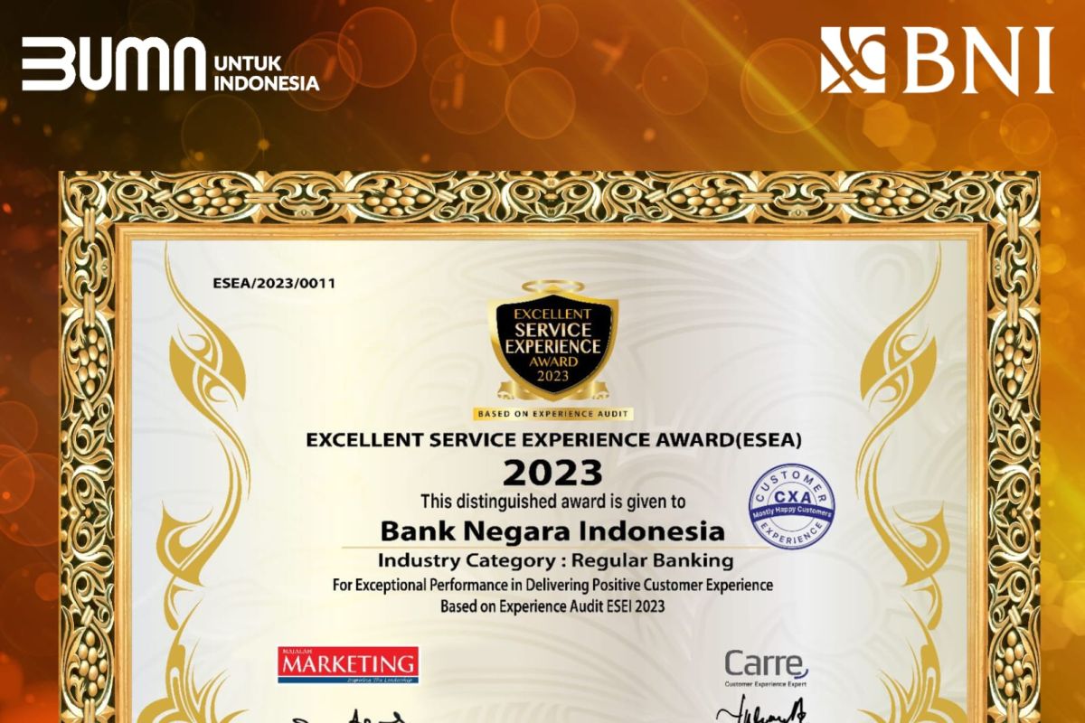 BNI meraih predikat Best Customer Experience dari Carre-CCSL dan  Majalah Marketing