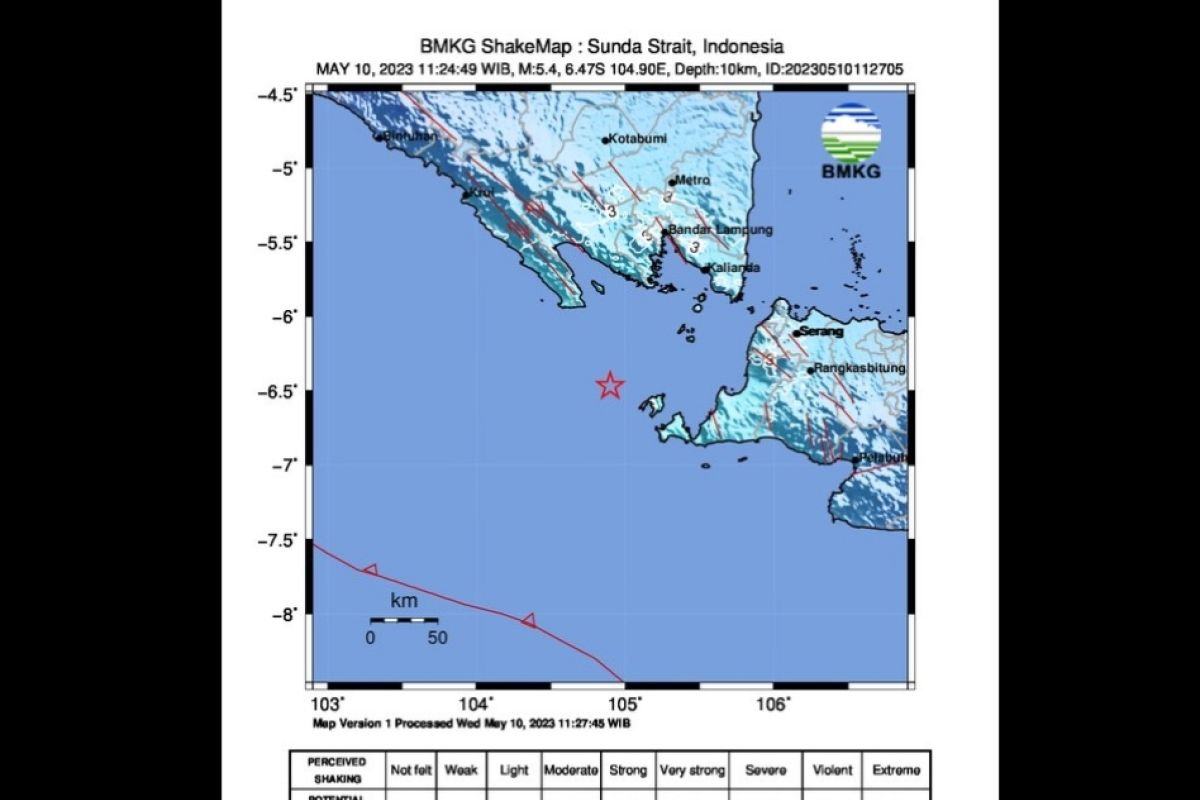 Gempa magnitudo 5,4 guncang wilayah barat laut Banten
