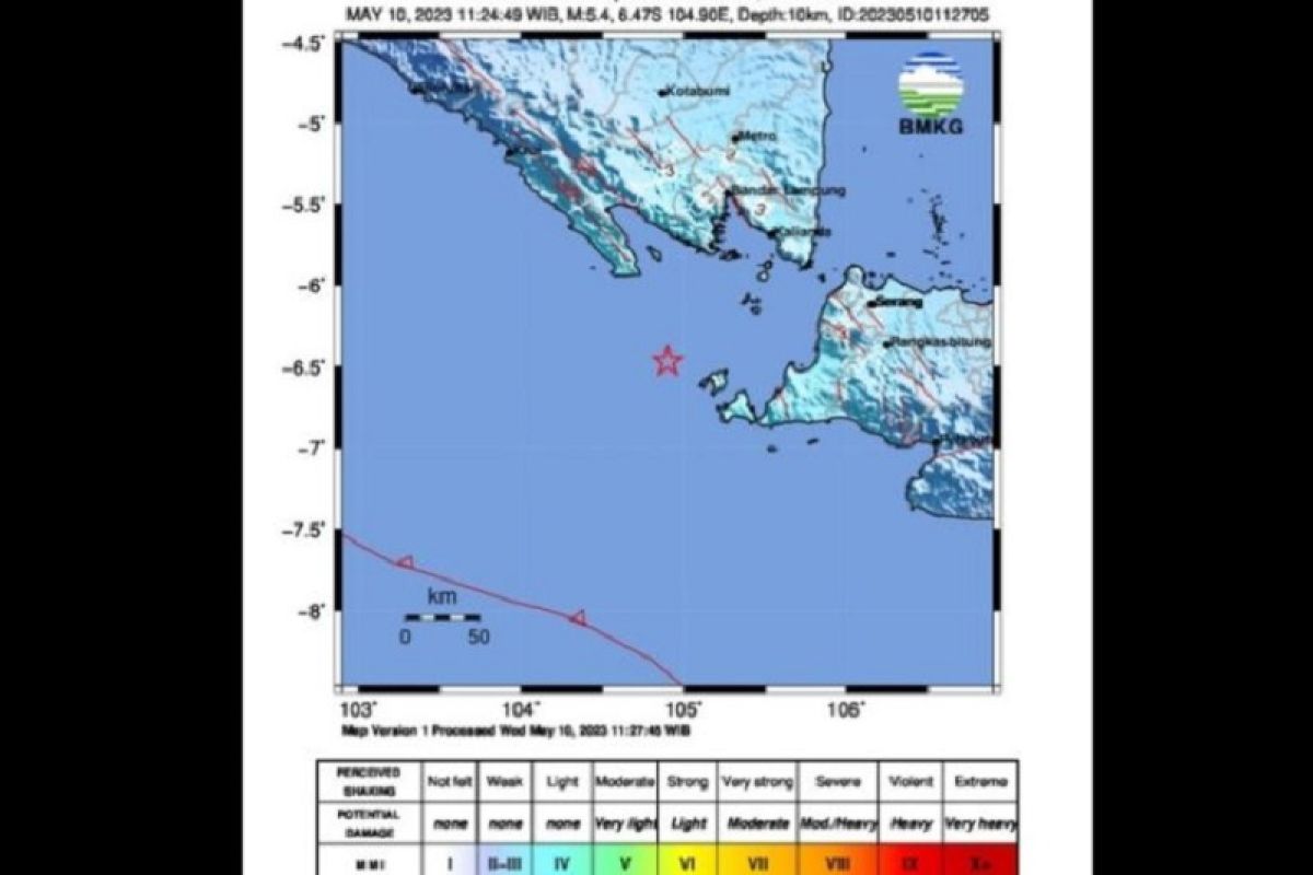 Gempa bumi magnitudo 5,4 guncang wilayah barat laut Banten