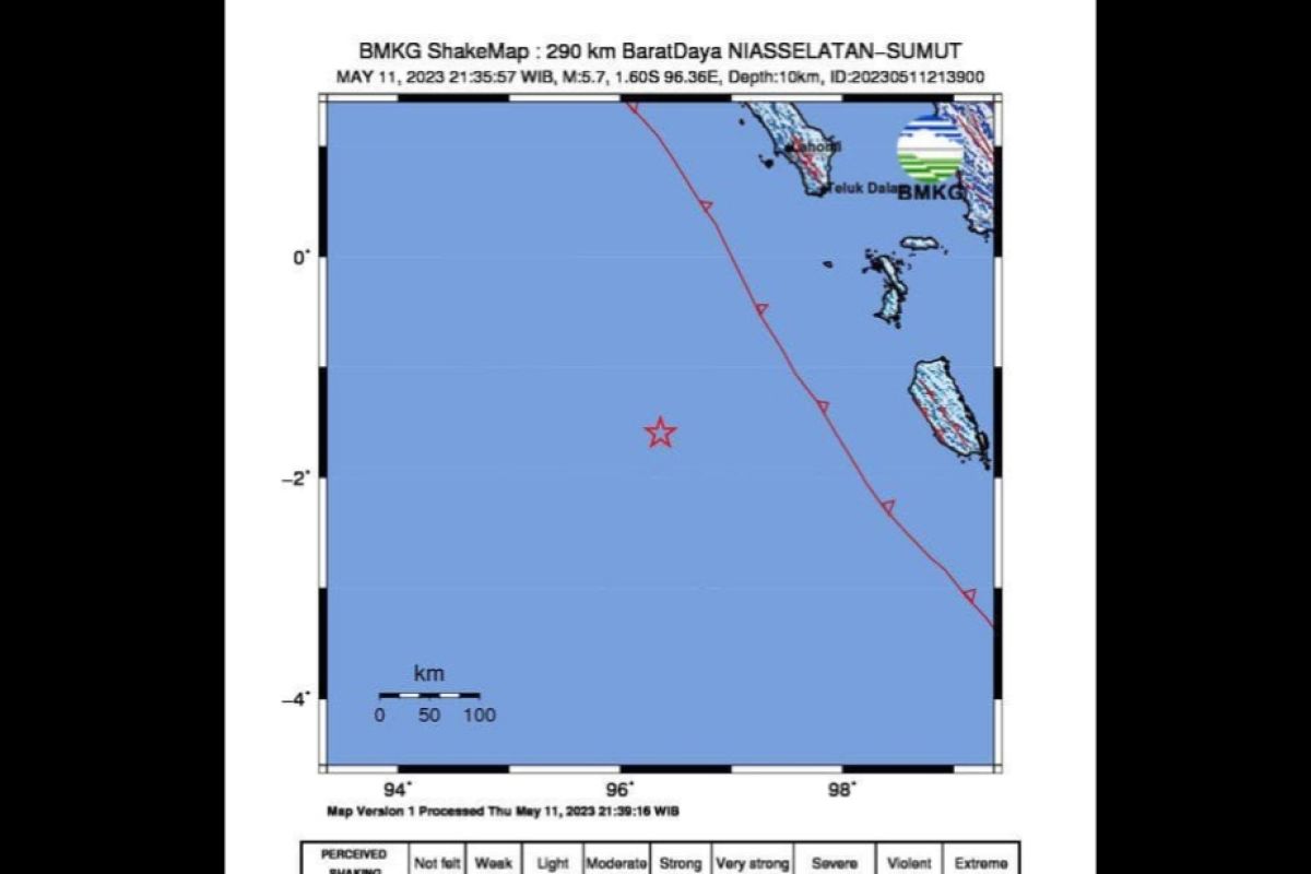 BMKG: Gempa magnitudo 5,7 mengguncang wilayah Nias Selatan