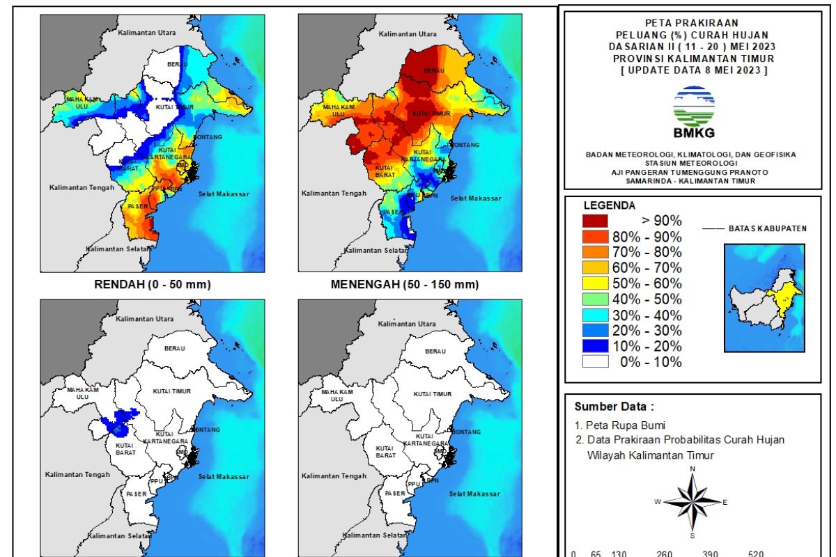 BMKG prakirakan Kaltim hujan kategori menengah pada  Dasarian II Mei
