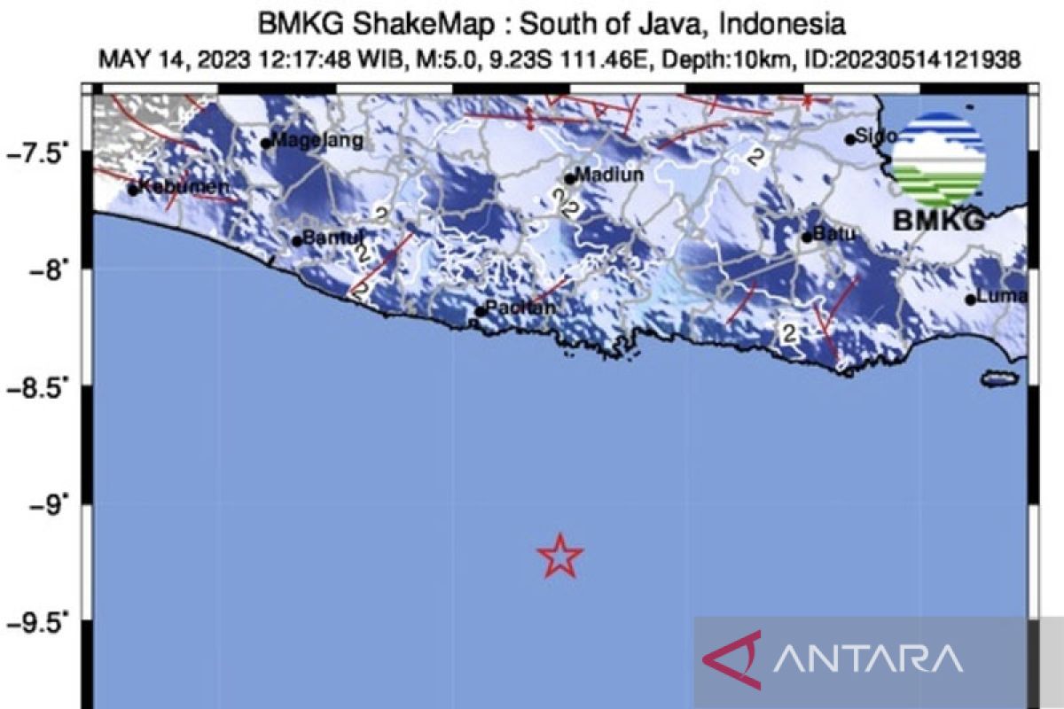 BMKG: Gempa magnitudo 5,0 guncang Trenggalek, tak berpotensi tsunami