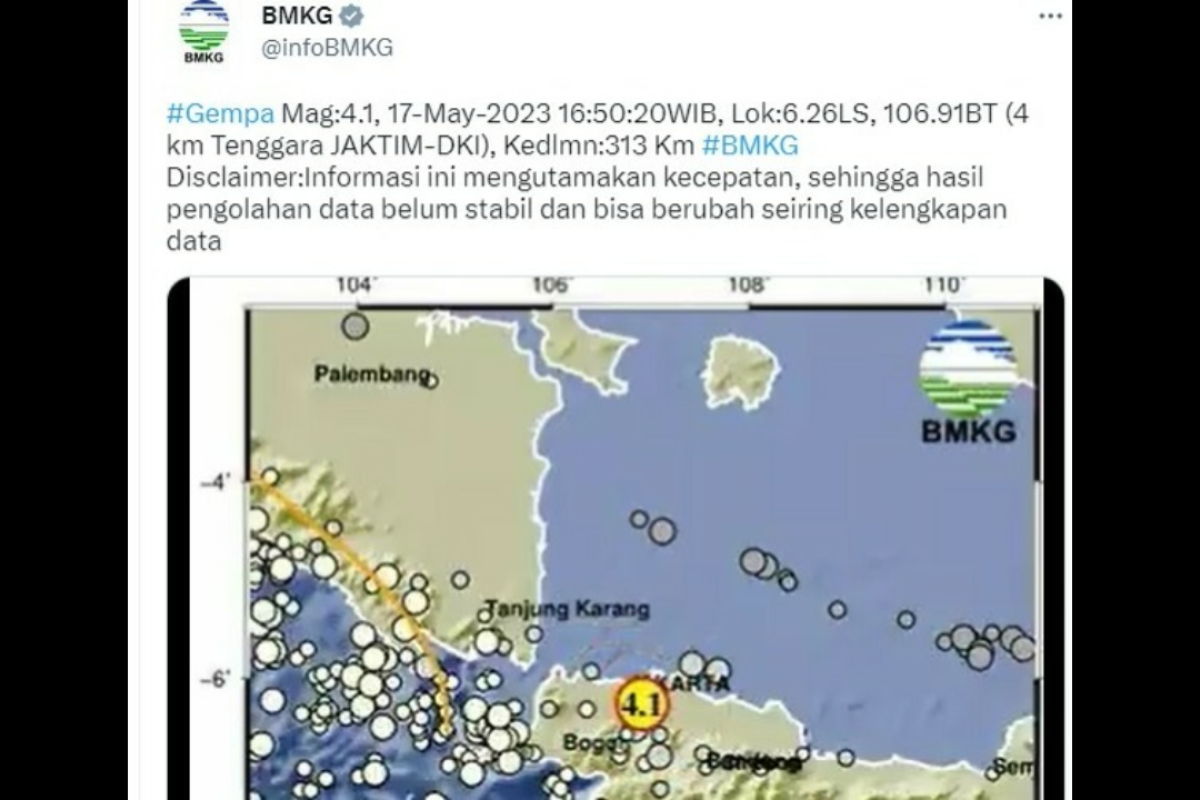 Gempa dalam lempeng Indo-Australia M4,1 tidak bahaya