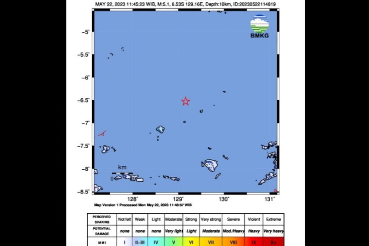 Gempa magnitudo 5,1 guncang wilayah laut Banda Maluku