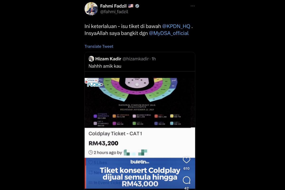 Malaysia kaji RUU calo buntut munculnya iklan tiket Coldplay ratusan juta rupiah