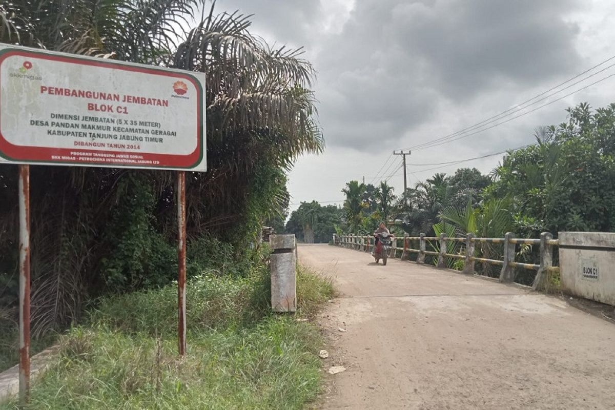 Jembatan Blok C-1 bantuan SKK Migas  PetroChina  Desa Pandan  Makmur Kecamatan  Geragai permudah akses pendidikan