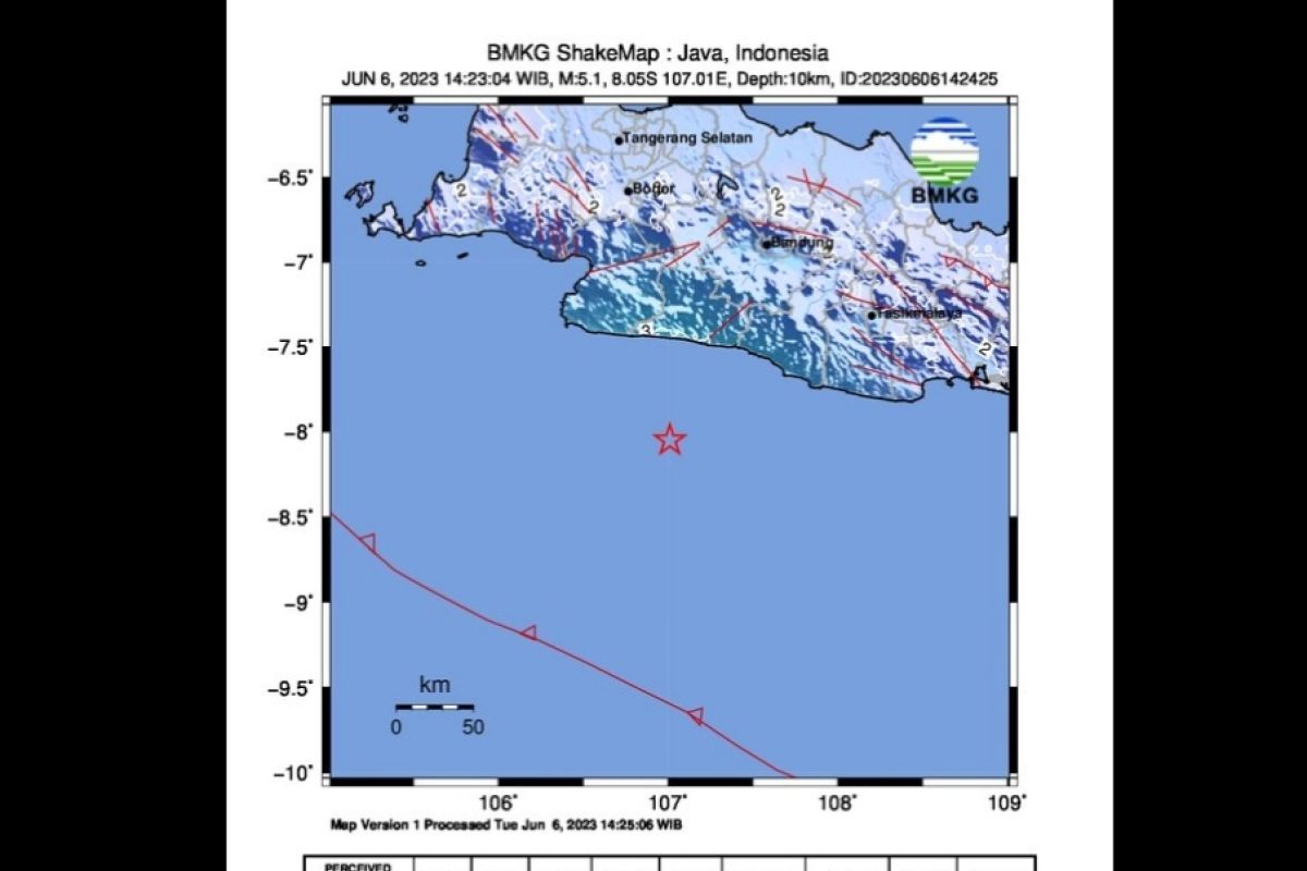 Gempa magnitudo 5,1 menguncang wilayah tenggara Sukabumi, Jabar