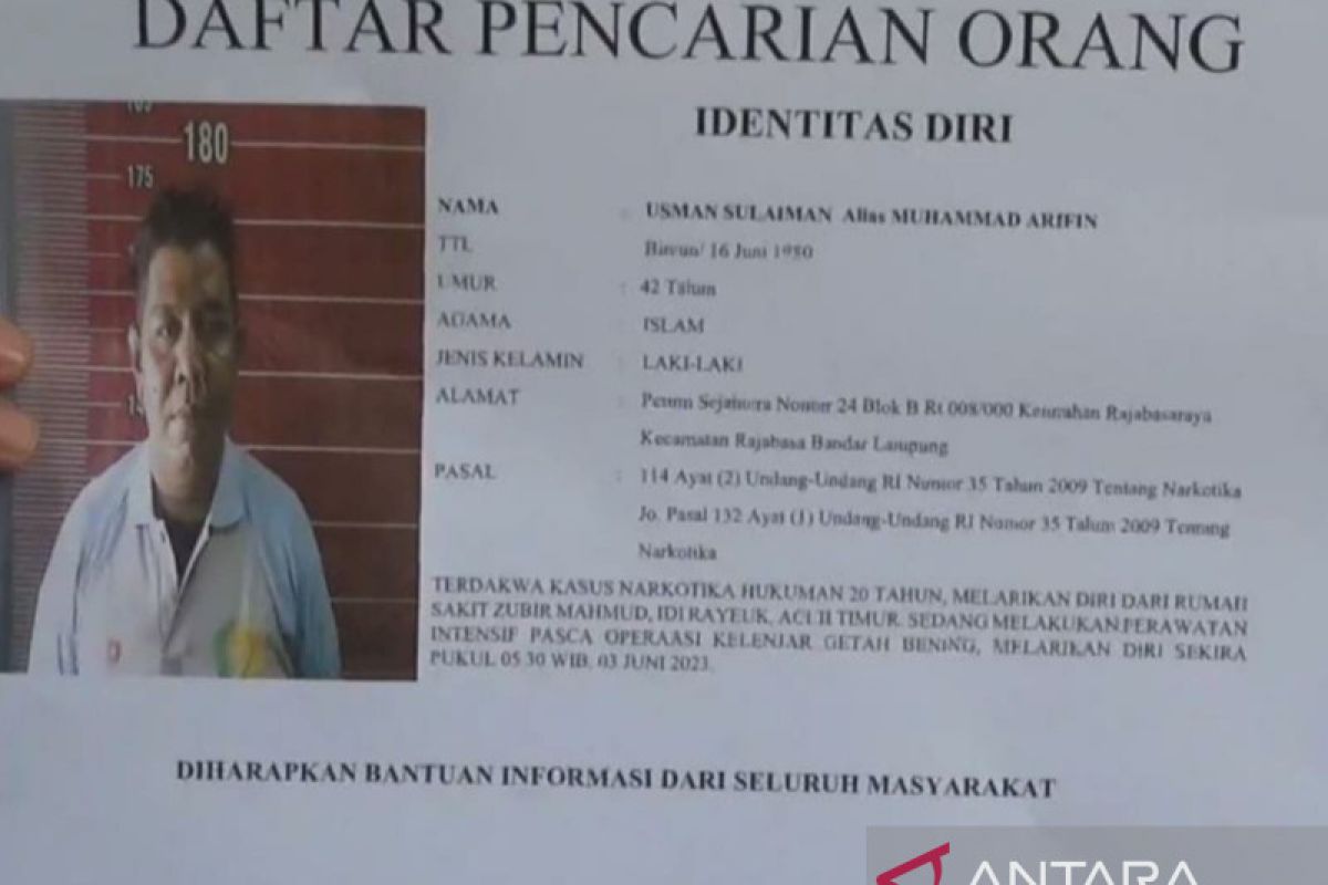 Profil Usman Sulaiman alias Muhammad Arifin, napi narkoba yang kabur di Aceh Timur
