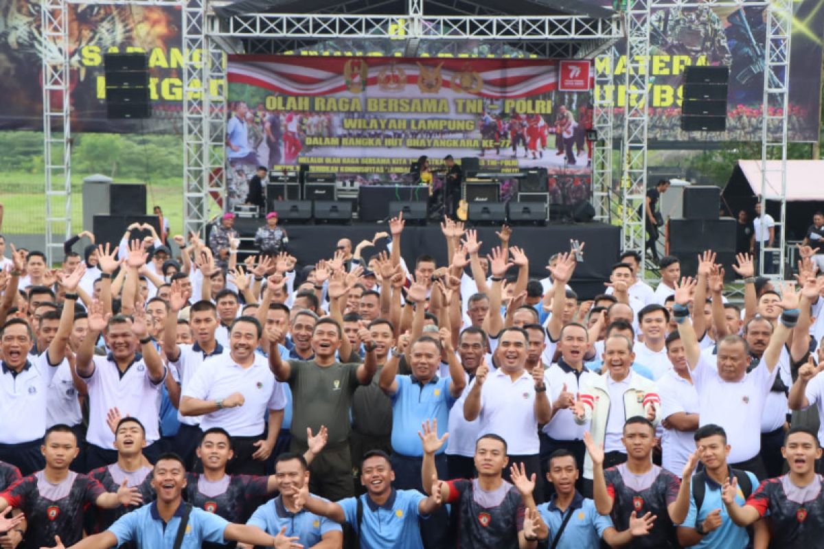 Sambut HIT ke-77 Bhayangkara, Polda Lampung gelar olahraga bersama sinergitas TNI-Polri