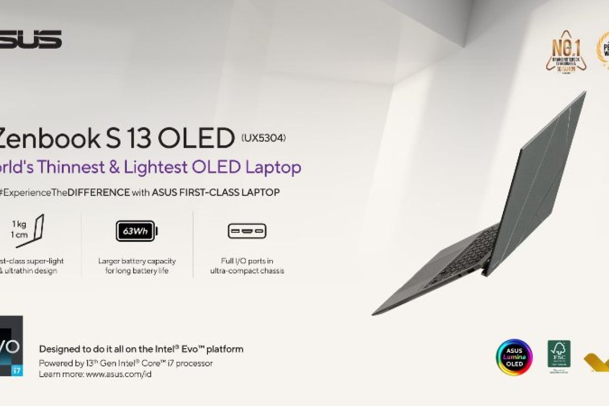 Zenbook S 13 OLED, laptop ultraportabel OLED paling tipis dan ringan
