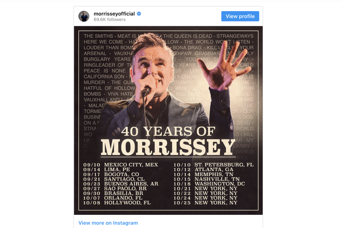 Morrissey umumkan tur ulang tahun '40 Years Of Morrissey'