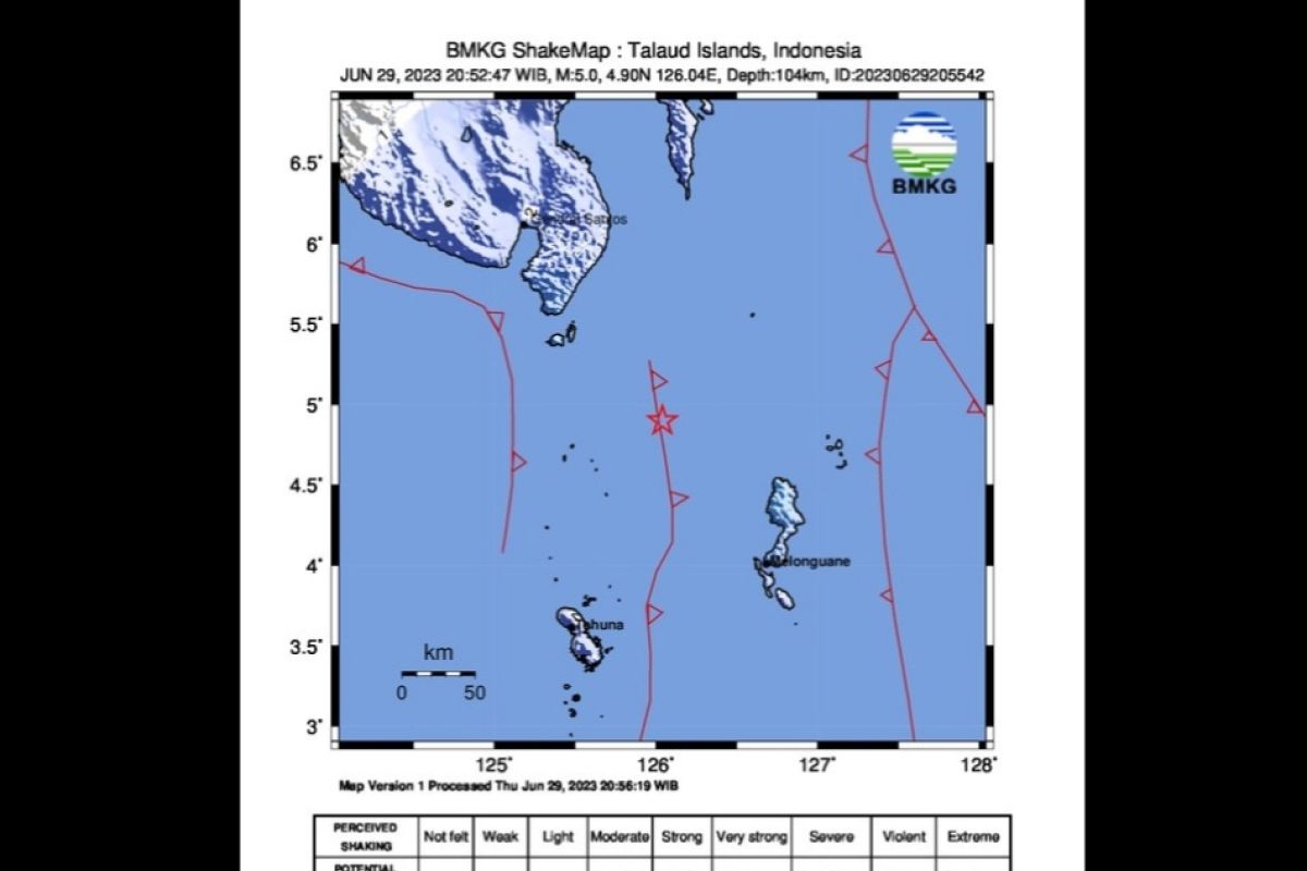 Gempa magnitudo 5,0 guncang wilayah laut Kepulauan Sangihe Sulut