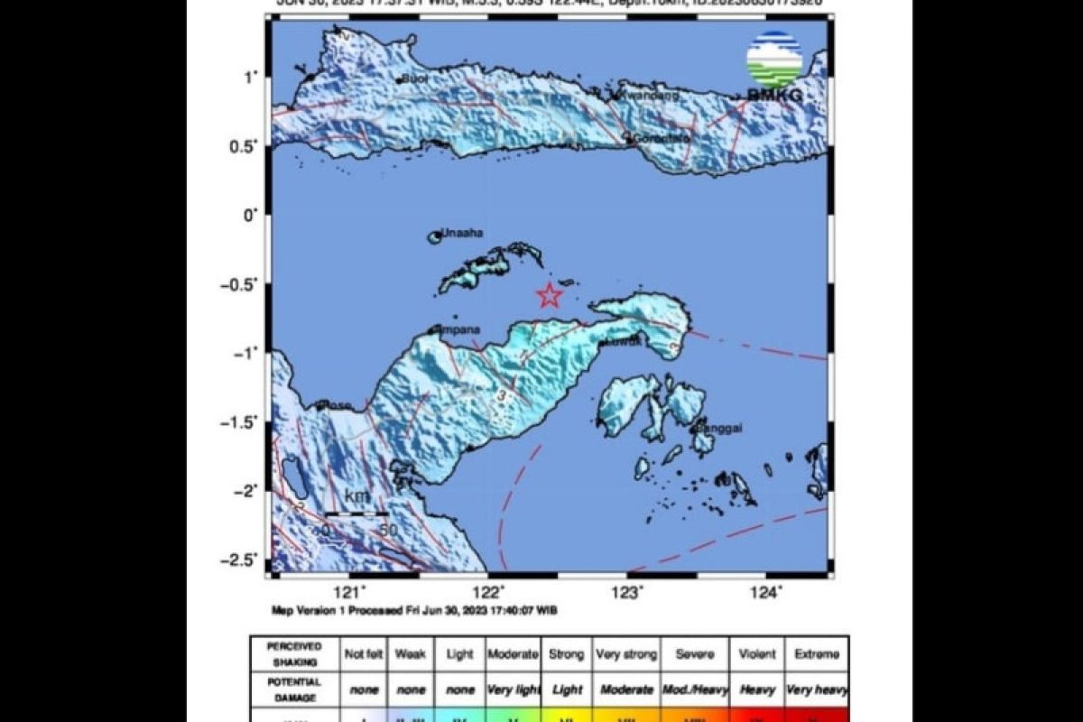 Gempa magnitudo 5,3 mengguncang Teluk Tomini, Sulawesi Tengah
